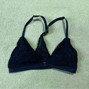 Black Stretchy Lace Triangle Bralette with front clasp